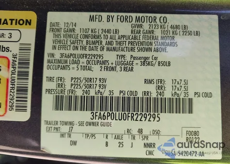 2015 Ford Fusion Hybrid Se from USA, damaged, VIN 3FA6P0LU0FR229295